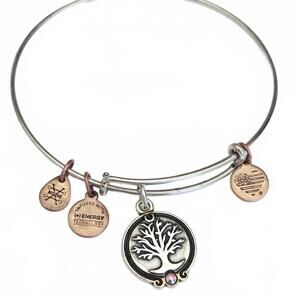 Alex and Ani Tree of Life Charm Expandable Bangle Bracelet Two Tone Gold Silver